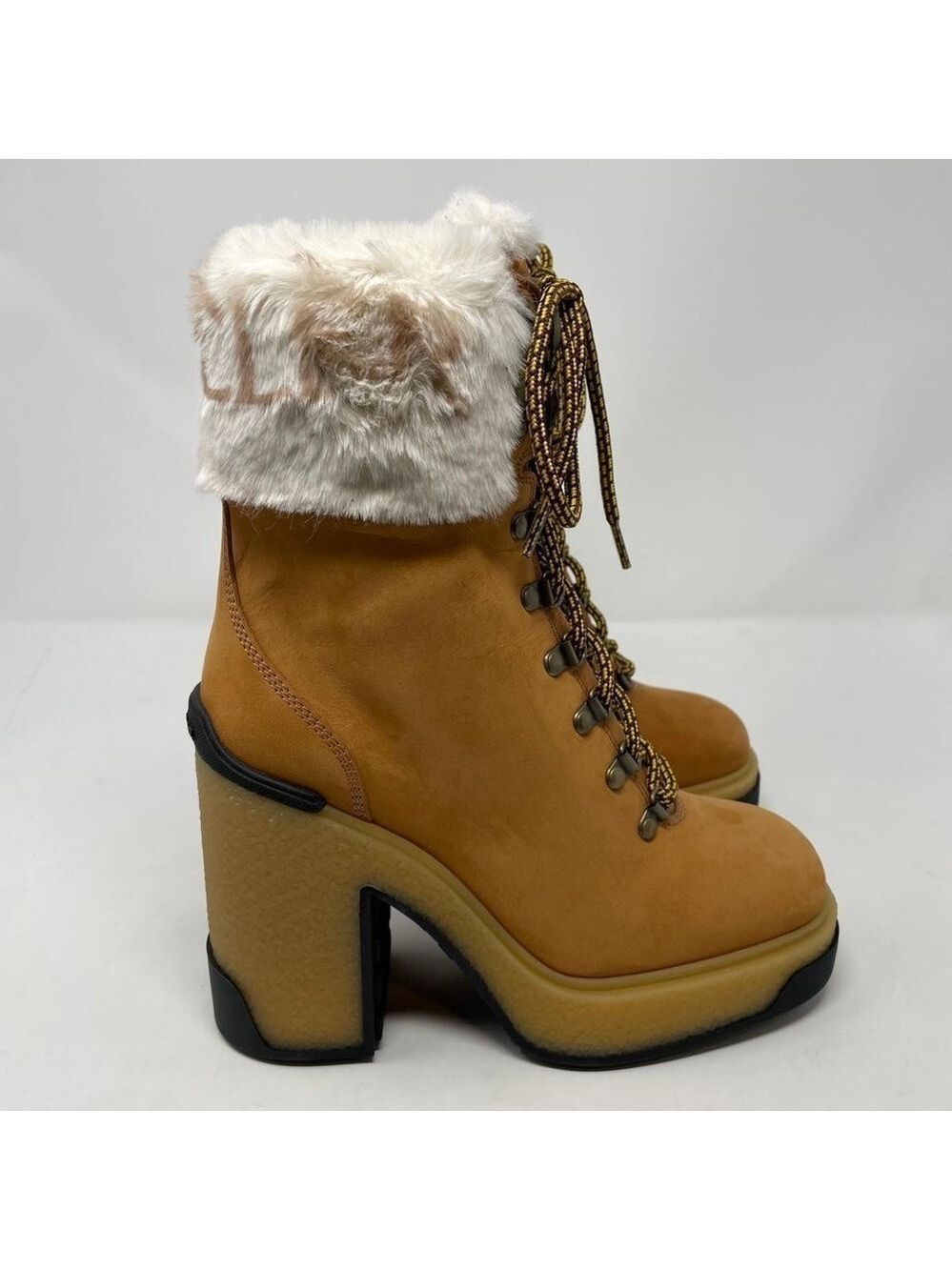NIB Moncler Claudia Faux Fur Suede Block Heel Ankle Booties - Picture 5 of 11